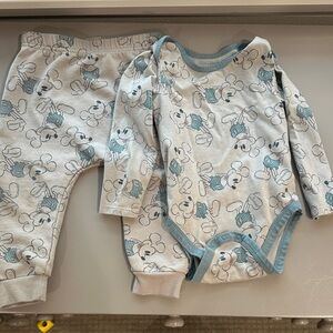 Disney Baby Gray Onesie with Blue Trim and Mickey Accents
